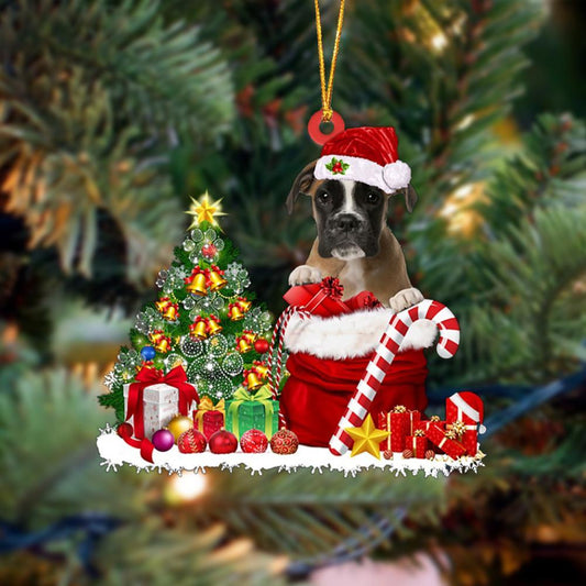 Ornament- Boxer Gift Bag Merry Christmas Ornament Dog Ornament, Car Ornament, Christmas Ornament - Best gifts your whole family