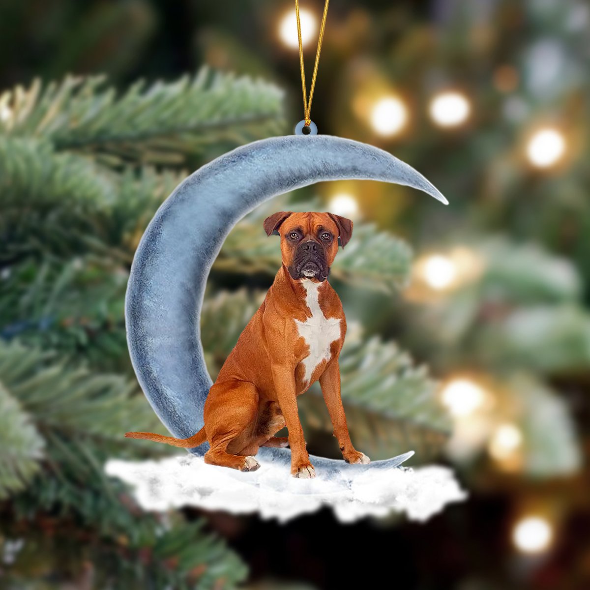 Ornament- Boxer Sits On The Moon Hanging Ornament Dog Ornament, Car Ornament, Christmas Ornament - Best gifts your whole family