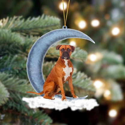 Ornament- Boxer Sits On The Moon Hanging Ornament Dog Ornament, Car Ornament, Christmas Ornament - Best gifts your whole family