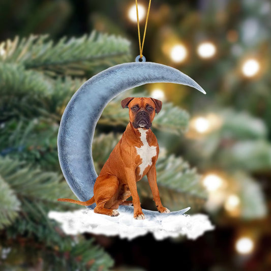 Ornament- Boxer Sits On The Moon Hanging Ornament Dog Ornament, Car Ornament, Christmas Ornament - Best gifts your whole family