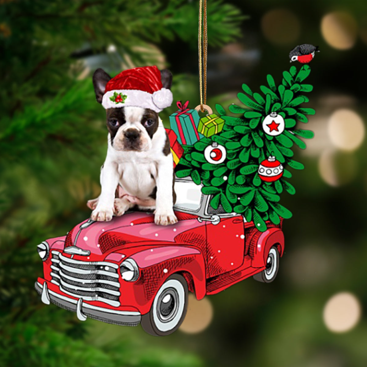 Ornament- BRINDLE Boston Terrier-Pine Truck Hanging Ornament, Happy Christmas Ornament, Car Ornament - Best gifts your whole family