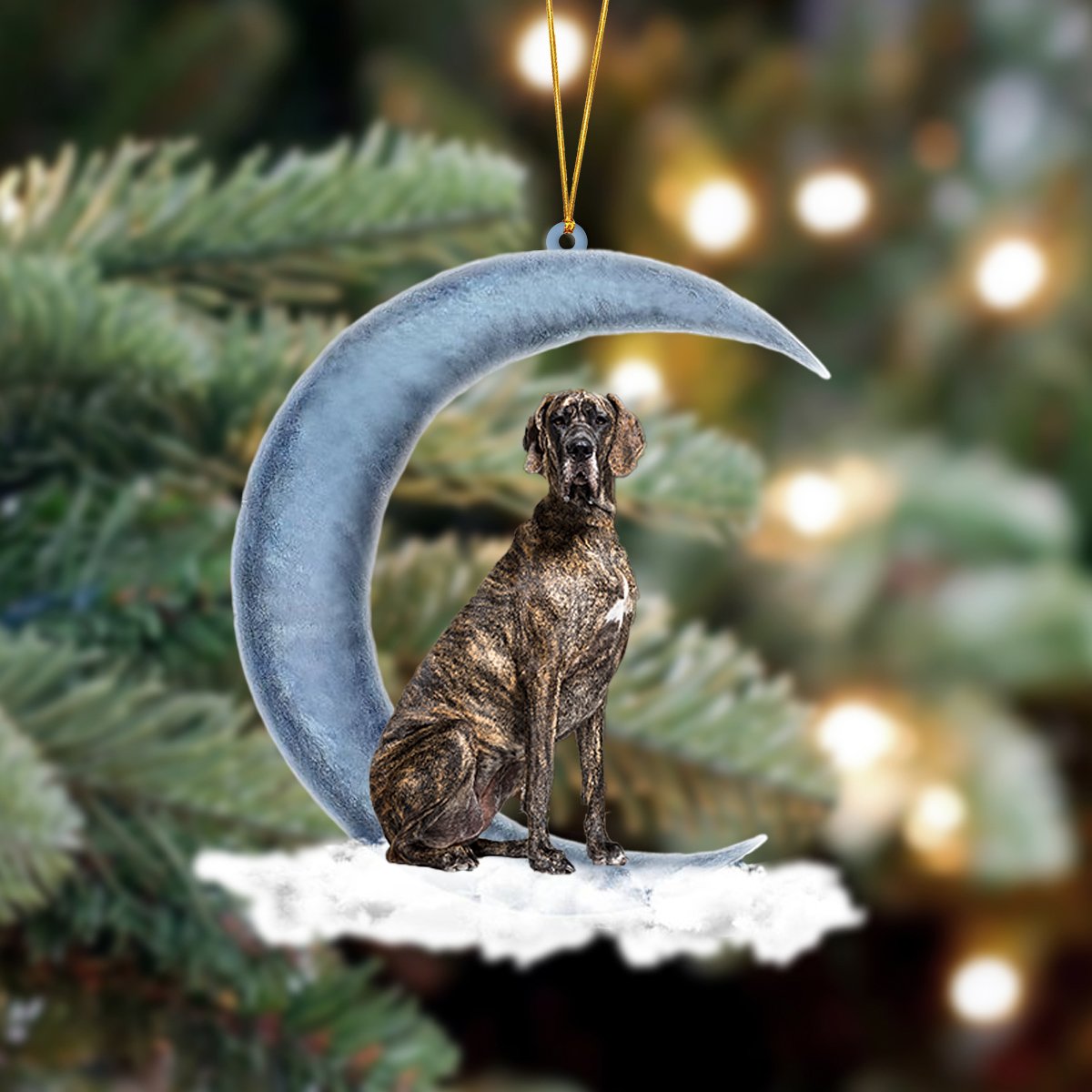 Ornament- Brindle Great Dane Sits On The Moon Hanging Ornament Dog Ornament, Car Ornament, Christmas Ornament - Best gifts your whole family