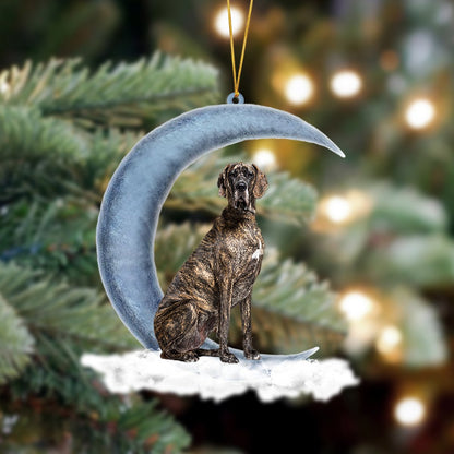 Ornament- Brindle Great Dane Sits On The Moon Hanging Ornament Dog Ornament, Car Ornament, Christmas Ornament - Best gifts your whole family