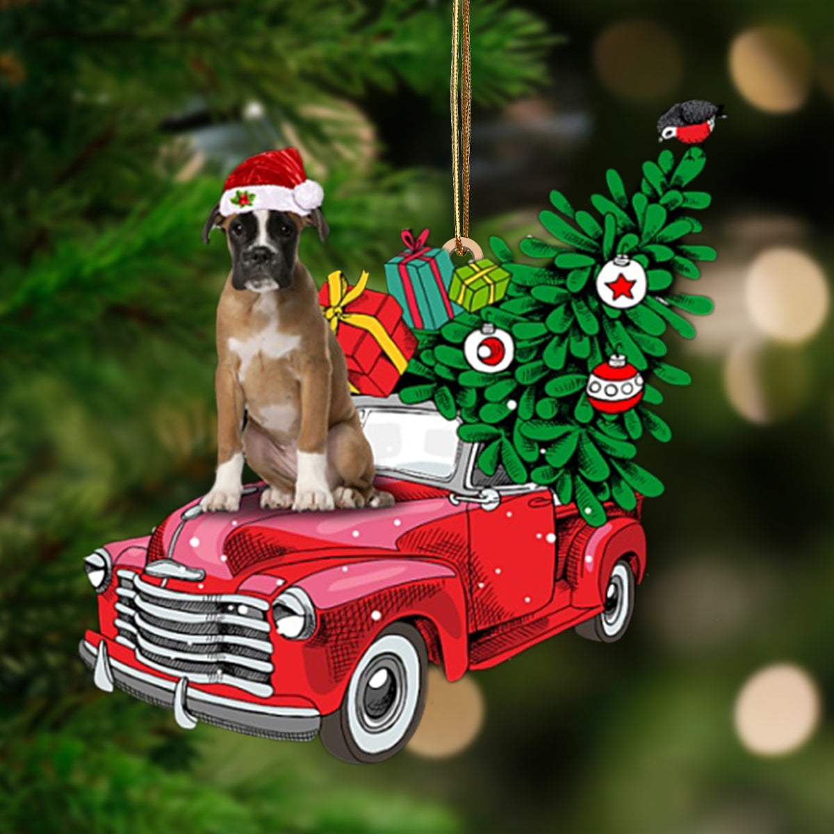 Ornament- BROWN Boxer-Pine Truck Hanging Ornament, Happy Christmas Ornament, Car Ornament - Best gifts your whole family