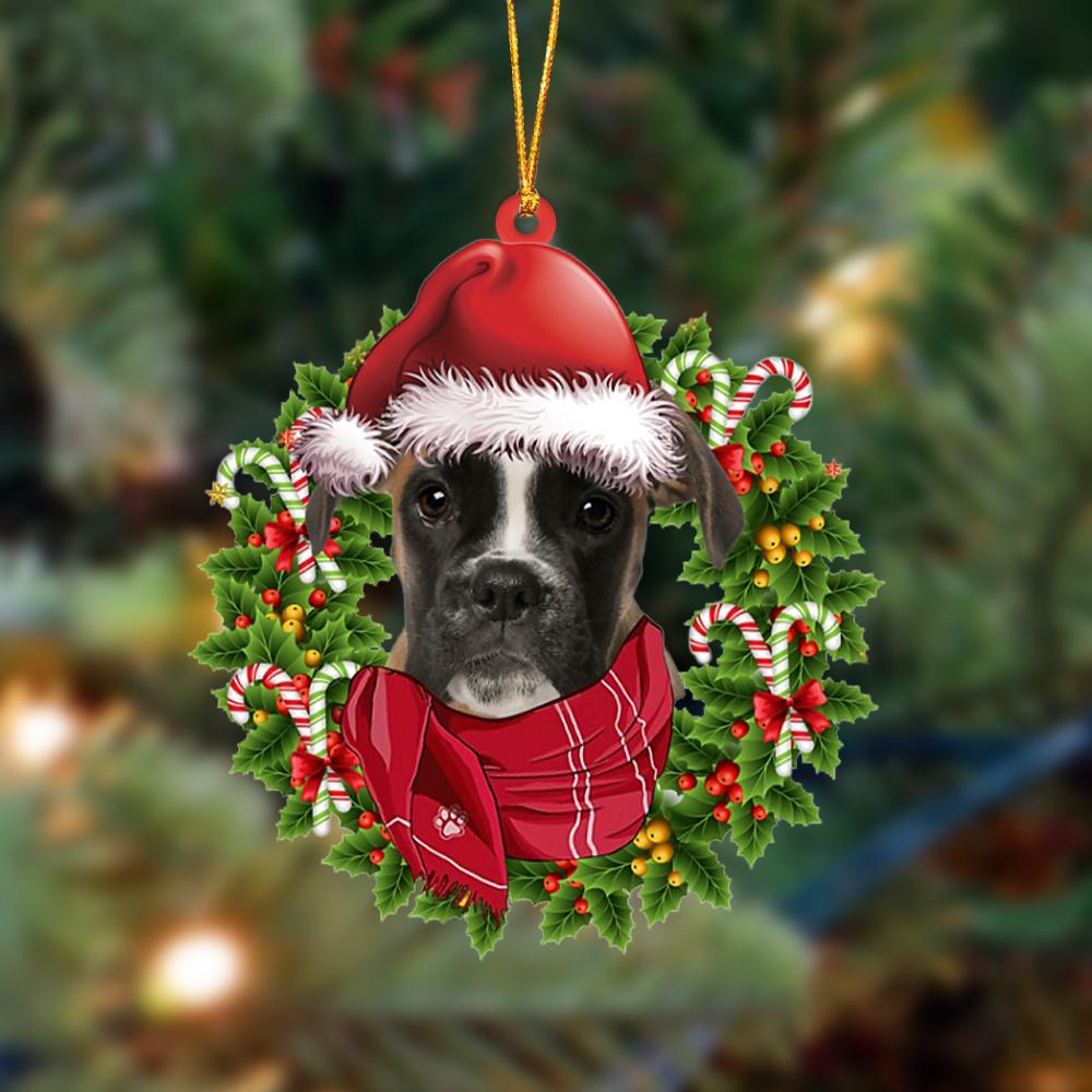 Ornament- BROWN Boxer-Xmas Bandana Hanging Ornament, Happy Christmas Ornament, Car Ornament - Best gifts your whole family