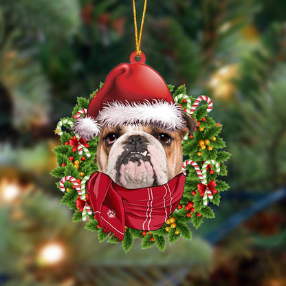 Ornament- BROWN English Bulldog-Xmas Bandana Hanging Ornament, Happy Christmas Ornament, Car Ornament - Best gifts your whole family
