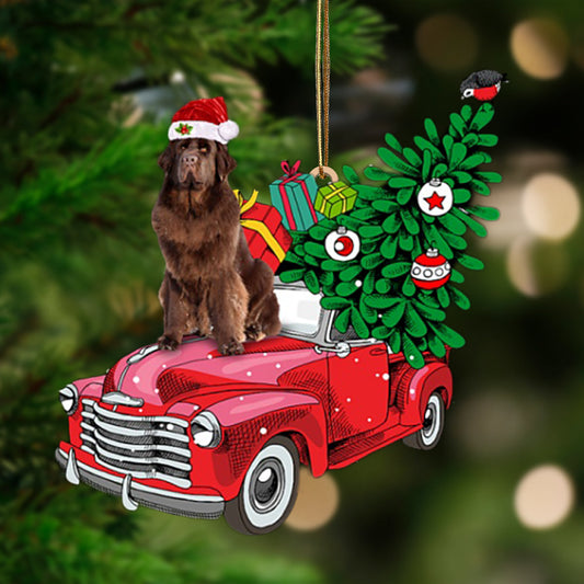 Ornament- BROWN Newfoundland-Pine Truck Hanging Ornament, Happy Christmas Ornament, Car Ornament - Best gifts your whole family