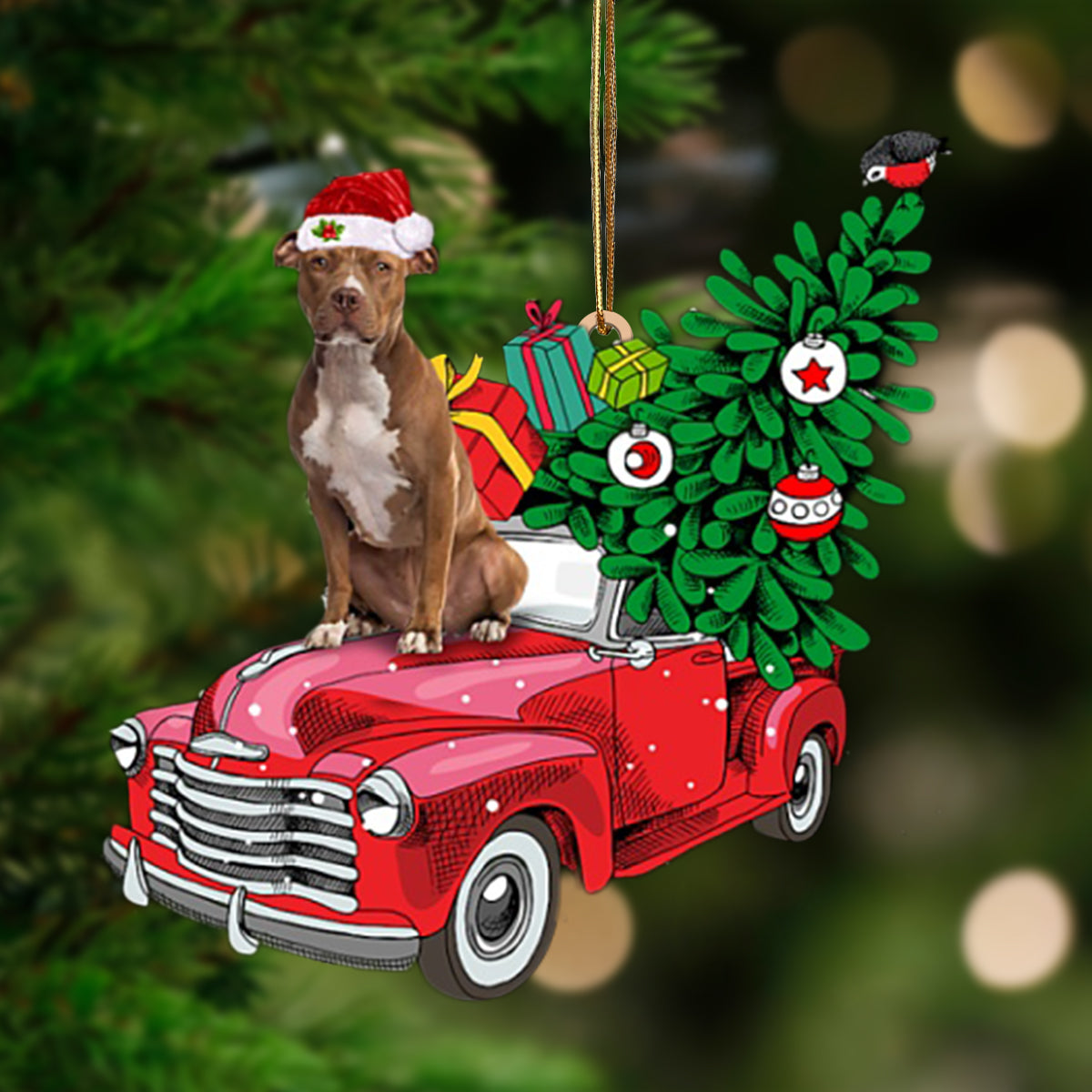 Ornament- BROWN Pitbull-Pine Truck Hanging Ornament, Happy Christmas Ornament, Car Ornament - Best gifts your whole family