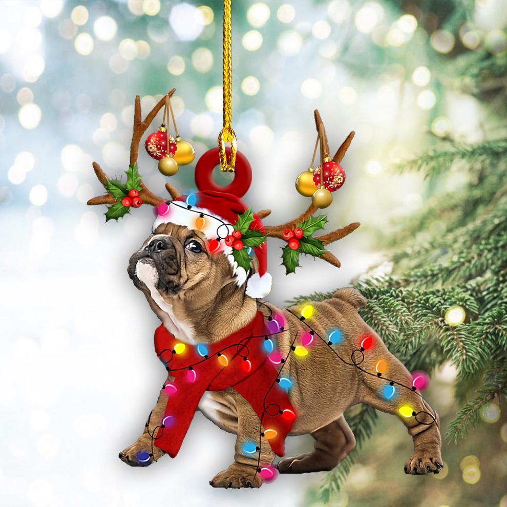 Ornament- Bulldog Christmas Shape Ornament, Happy Christmas Ornament, Car Ornament - Best gifts your whole family
