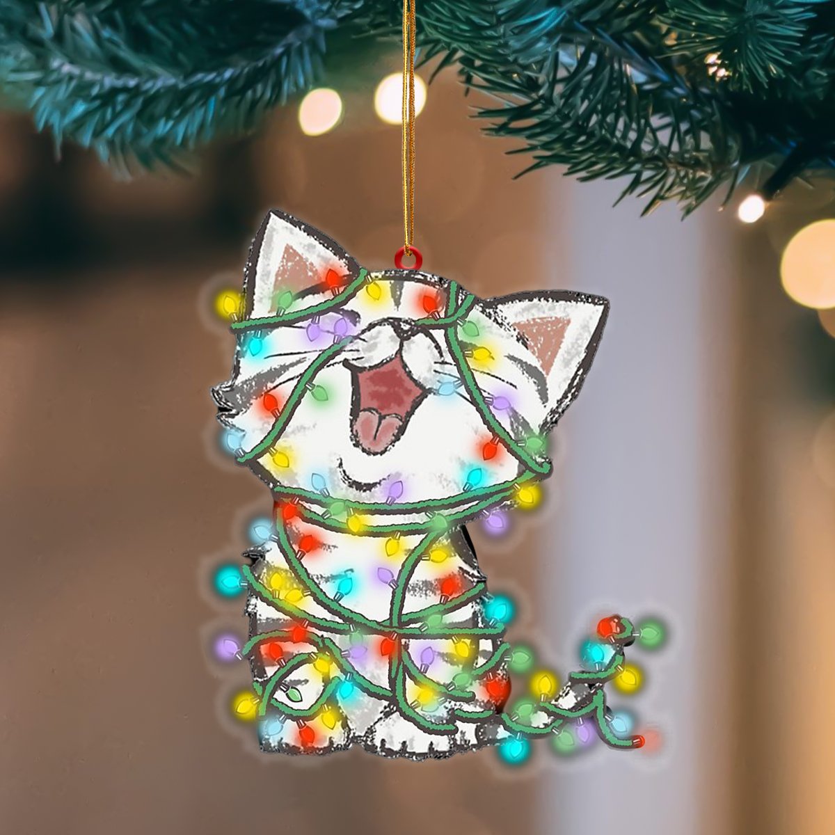 Ornament- Cat Christmas Light Hanging Ornament Dog Ornament, Car Ornament, Christmas Ornament - Best gifts your whole family