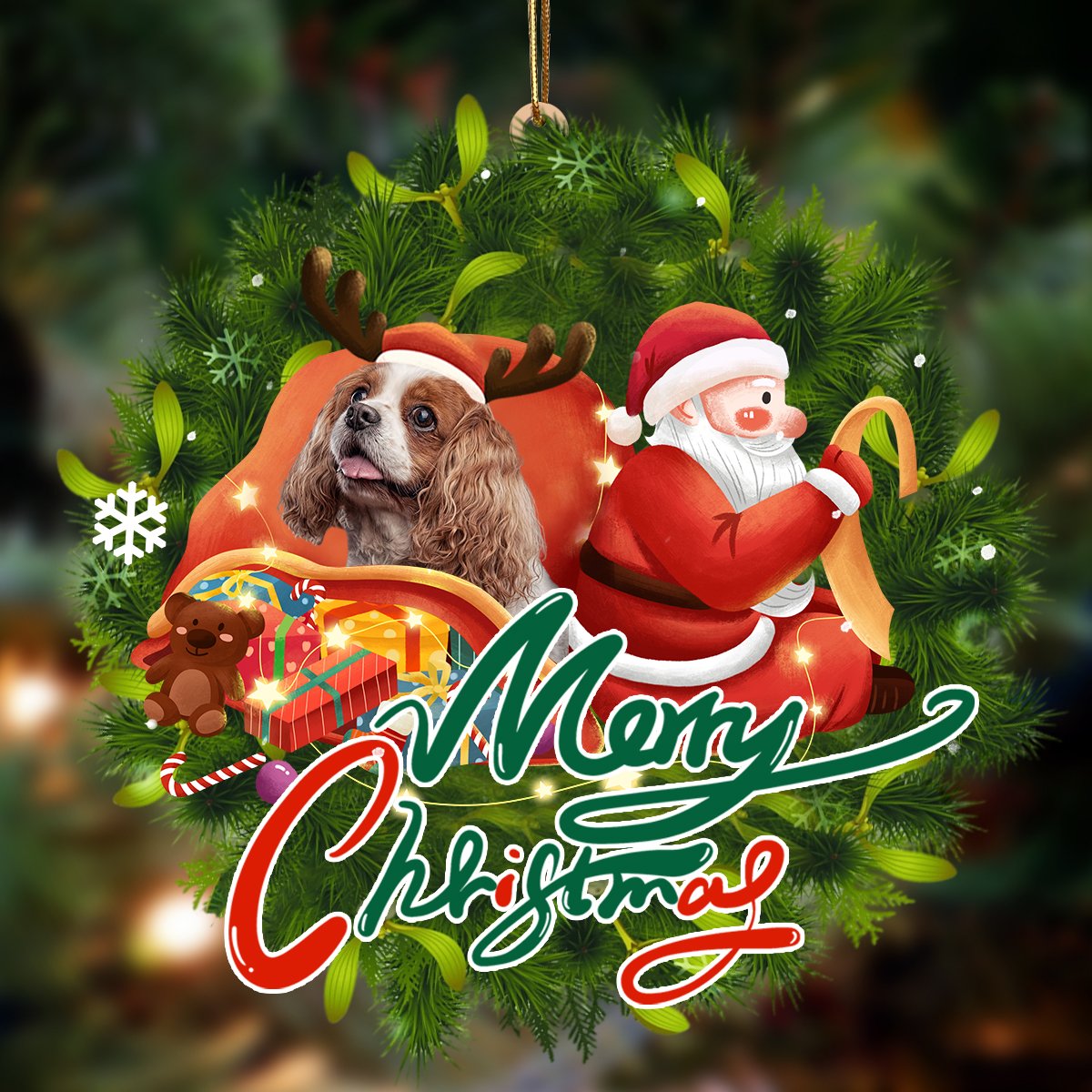 Ornament- Cavalier King Spaniel-Santa & dog Hanging Ornament, Happy Christmas Ornament, Car Ornament - Best gifts your whole family