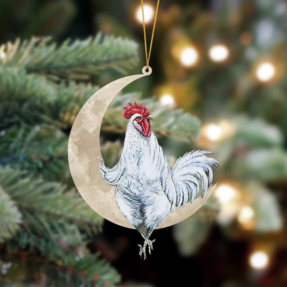 Ornament- Chicken Sits On The Moon Hanging Ornament Dog Ornament, Car Ornament, Christmas Ornament - Best gifts your whole family
