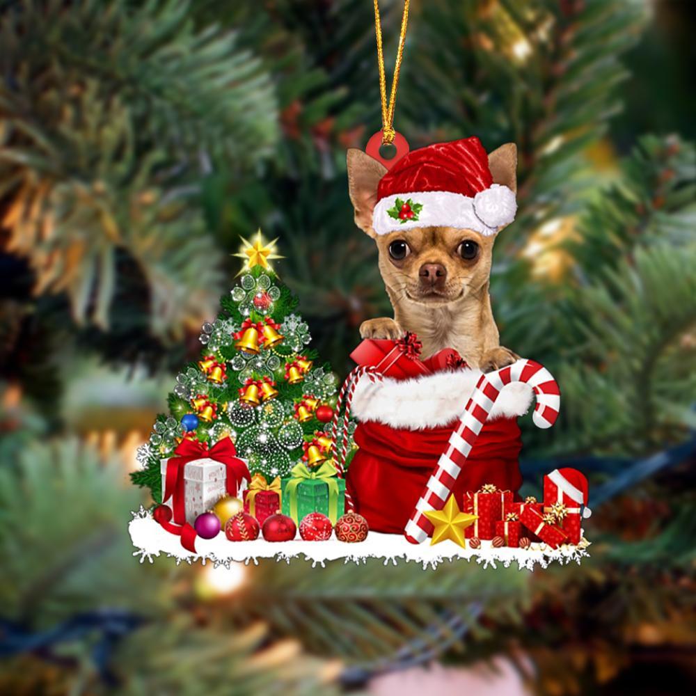 Ornament- Chihuahua Gift Bag Merry Christmas Ornament Dog Ornament, Car Ornament, Christmas Ornament - Best gifts your whole family