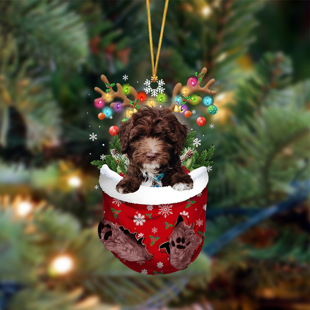 Ornament- CHOCOLATE goldendoodle-In Christmas Pocket Two Sides Ornament, Christmas Ornament, Car Ornament - Best gifts your whole family