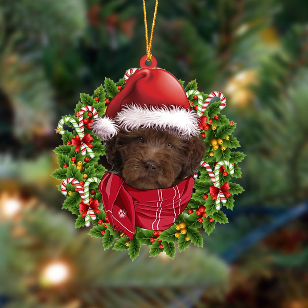 Ornament- CHOCOLATE Labradoodle-Xmas Bandana Hanging Ornament, Happy Christmas Ornament, Car Ornament - Best gifts your whole family