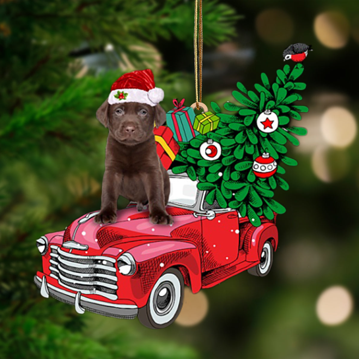 Ornament- CHOCOLATE Labrador-Pine Truck Hanging Ornament, Happy Christmas Ornament, Car Ornament - Best gifts your whole family