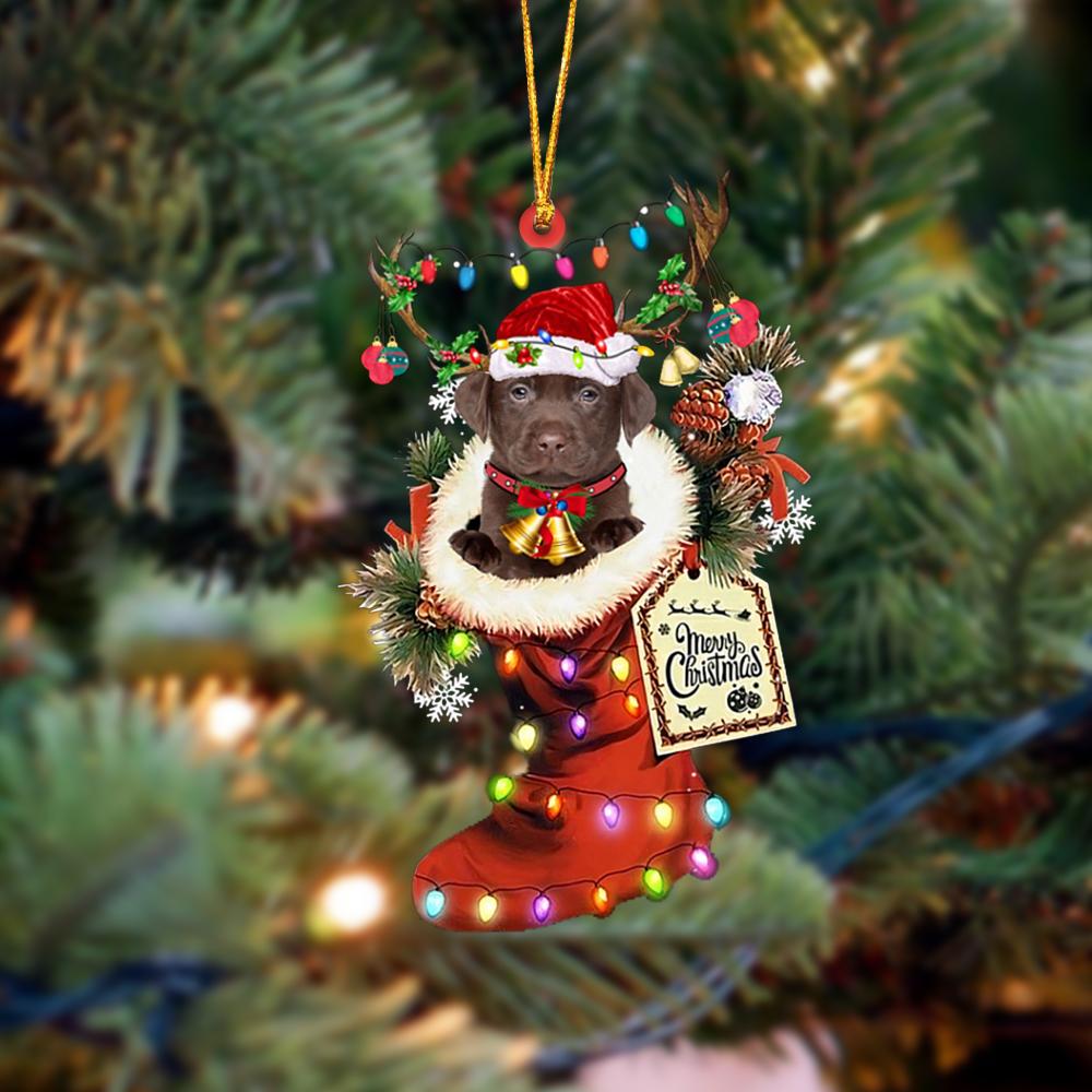 Ornament- CHOCOLATE Labrador-Xmas Boot-Two Sided Ornament, Happy Christmas Ornament, Car Ornament - Best gifts your whole family