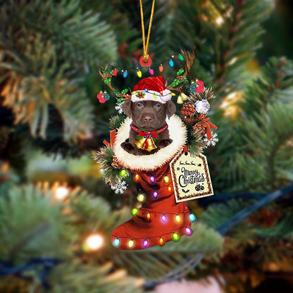 Ornament- CHOCOLATE Labrador-Xmas Boot-Two Sided Ornament, Happy Christmas Ornament, Car Ornament - Best gifts your whole family
