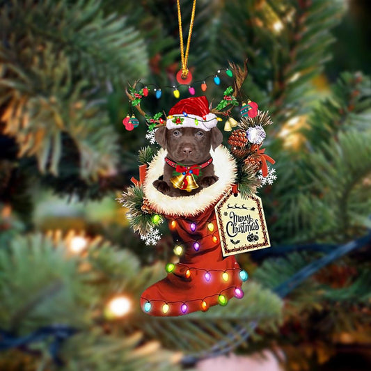 Ornament- CHOCOLATE Labrador-Xmas Boot-Two Sided Ornament, Happy Christmas Ornament, Car Ornament - Best gifts your whole family