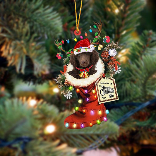 Ornament- CHOCOLATE Standard Poodle-Xmas Boot-Two Sided Ornament, Happy Christmas Ornament, Car Ornament - Best gifts your whole family