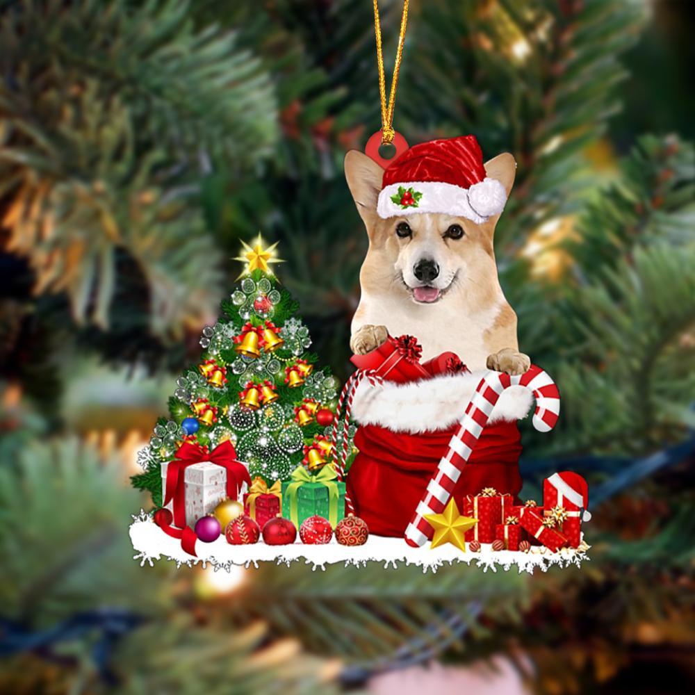 Ornament- Corgi Gift Bag Merry Christmas Ornament Dog Ornament, Car Ornament, Christmas Ornament - Best gifts your whole family