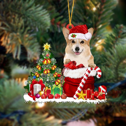 Ornament- Corgi Gift Bag Merry Christmas Ornament Dog Ornament, Car Ornament, Christmas Ornament - Best gifts your whole family