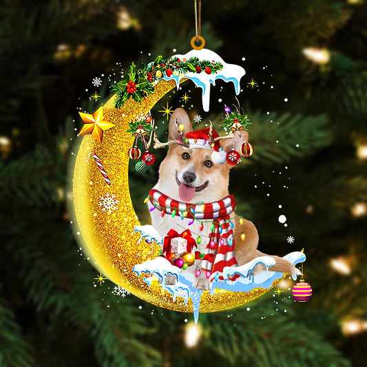 Ornament- Corgi On The Moon Merry Christmas Hanging Ornament Dog Ornament, Car Ornament, Christmas Ornament - Best gifts your whole family