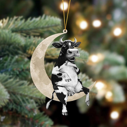 Ornament- Cow Sits On The Moon Hanging Ornament Dog Ornament, Car Ornament, Christmas Ornament - Best gifts your whole family