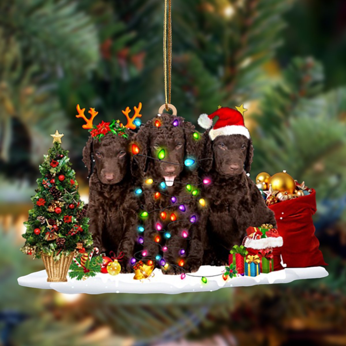 Ornament- Curly Coated Retriever-Christmas Dog Friends Hanging Ornament, Christmas Ornament, Car Ornament - Best gifts your whole family