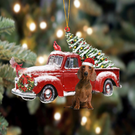 Ornament- Dachshund 2-Cardinal & Truck Two Sided Ornament, Happy Christmas Ornament, Car Ornament - Best gifts your whole family