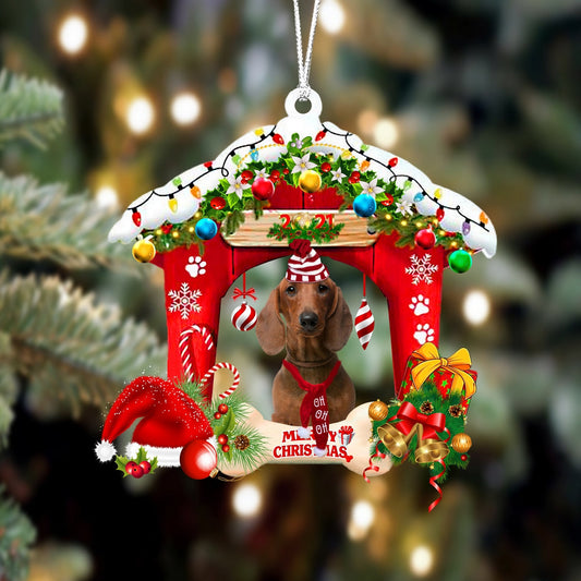 Ornament- Dachshund 2-Christmas House Two Sided Ornament, Happy Christmas Ornament, Car Ornament - Best gifts your whole family