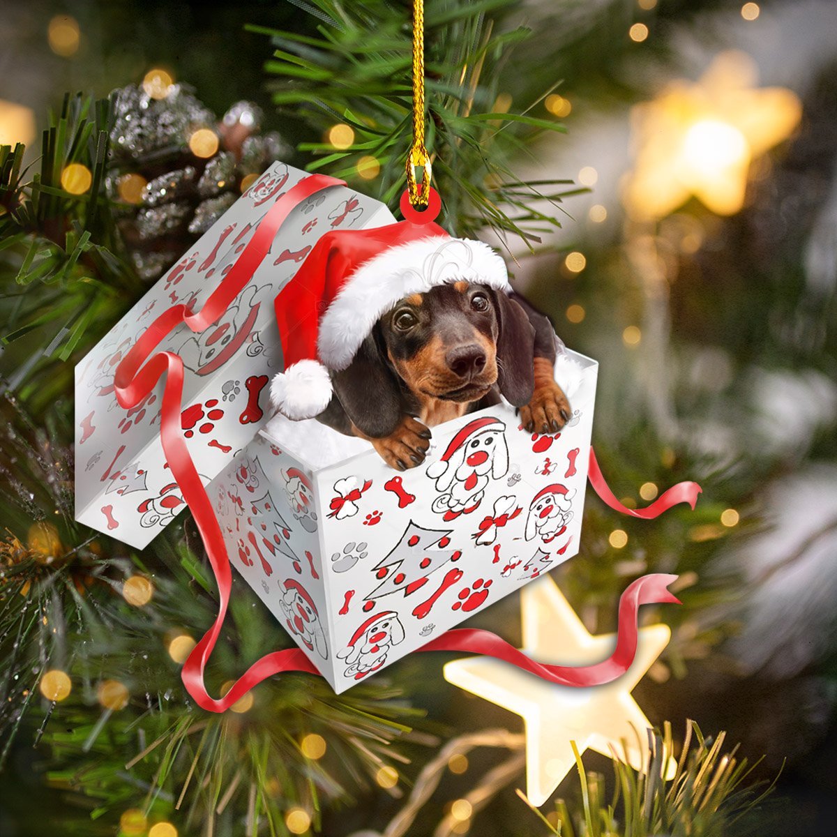 Ornament- Dashund - Christmas Gift Shape Ornament, Happy Christmas Ornament, Car Ornament - Best gifts your whole family