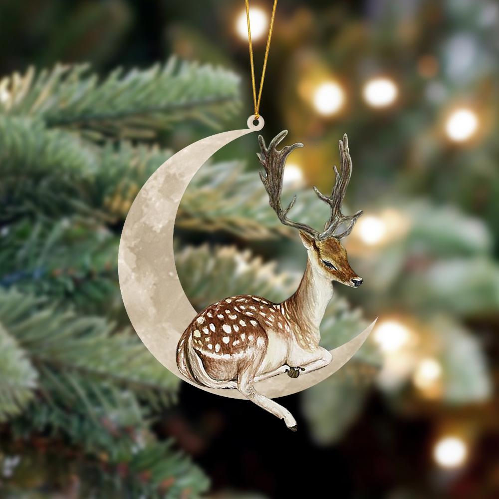 Ornament- Deer Sits On The Moon Hanging Ornament Dog Ornament, Car Ornament, Christmas Ornament - Best gifts your whole family