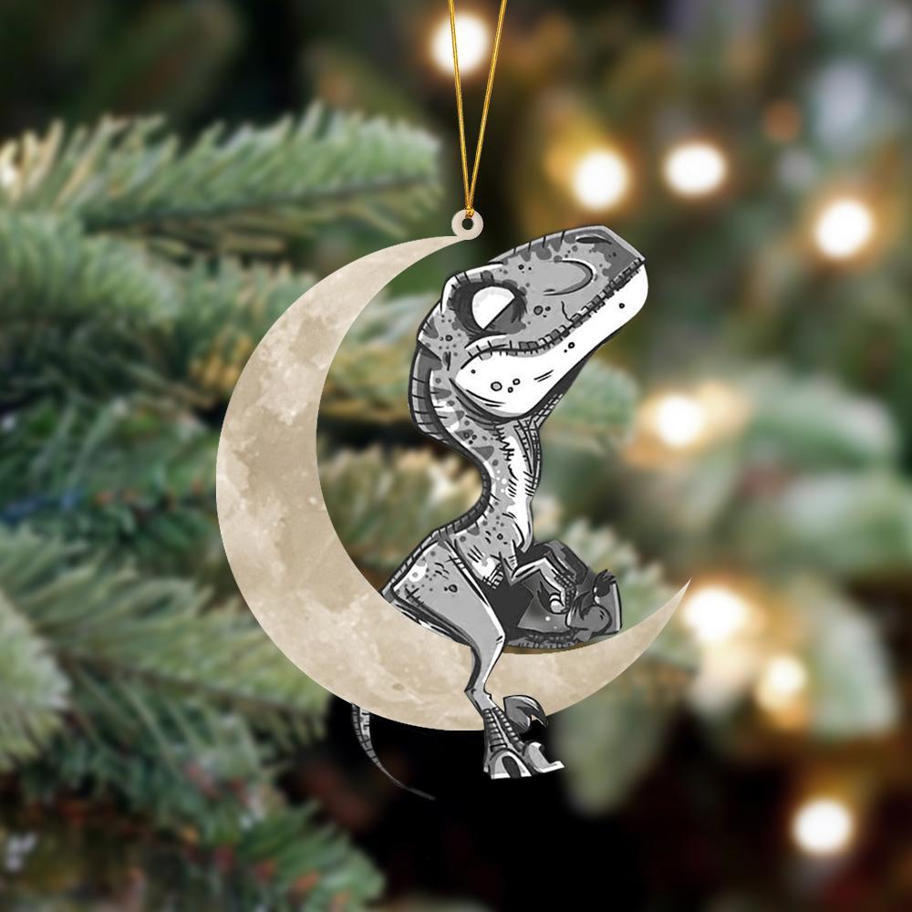 Ornament- Dinosaur Sits On The Moon Hanging Ornament Dog Ornament, Car Ornament, Christmas Ornament - Best gifts your whole family