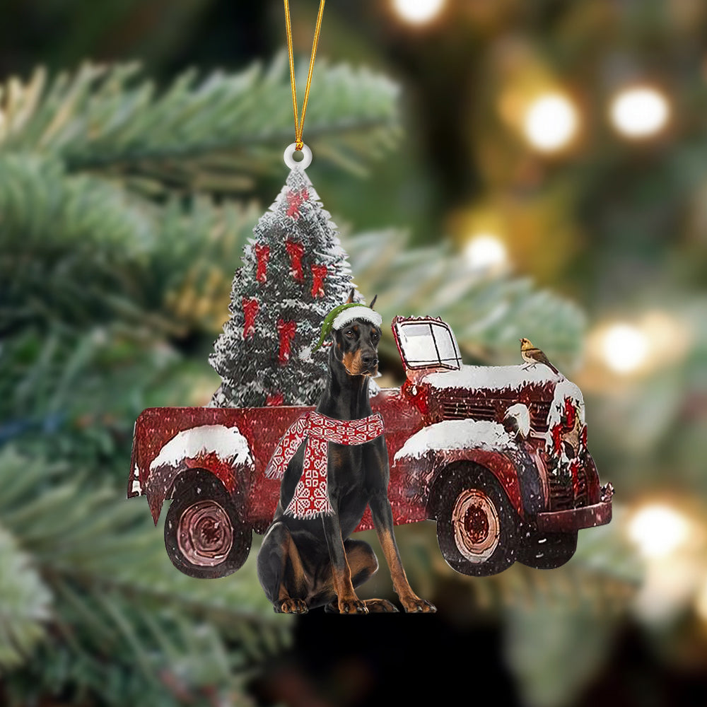 Ornament- Doberman-Christmas Truck Two Sided Ornament, Happy Christmas Ornament, Car Ornament - Best gifts your whole family