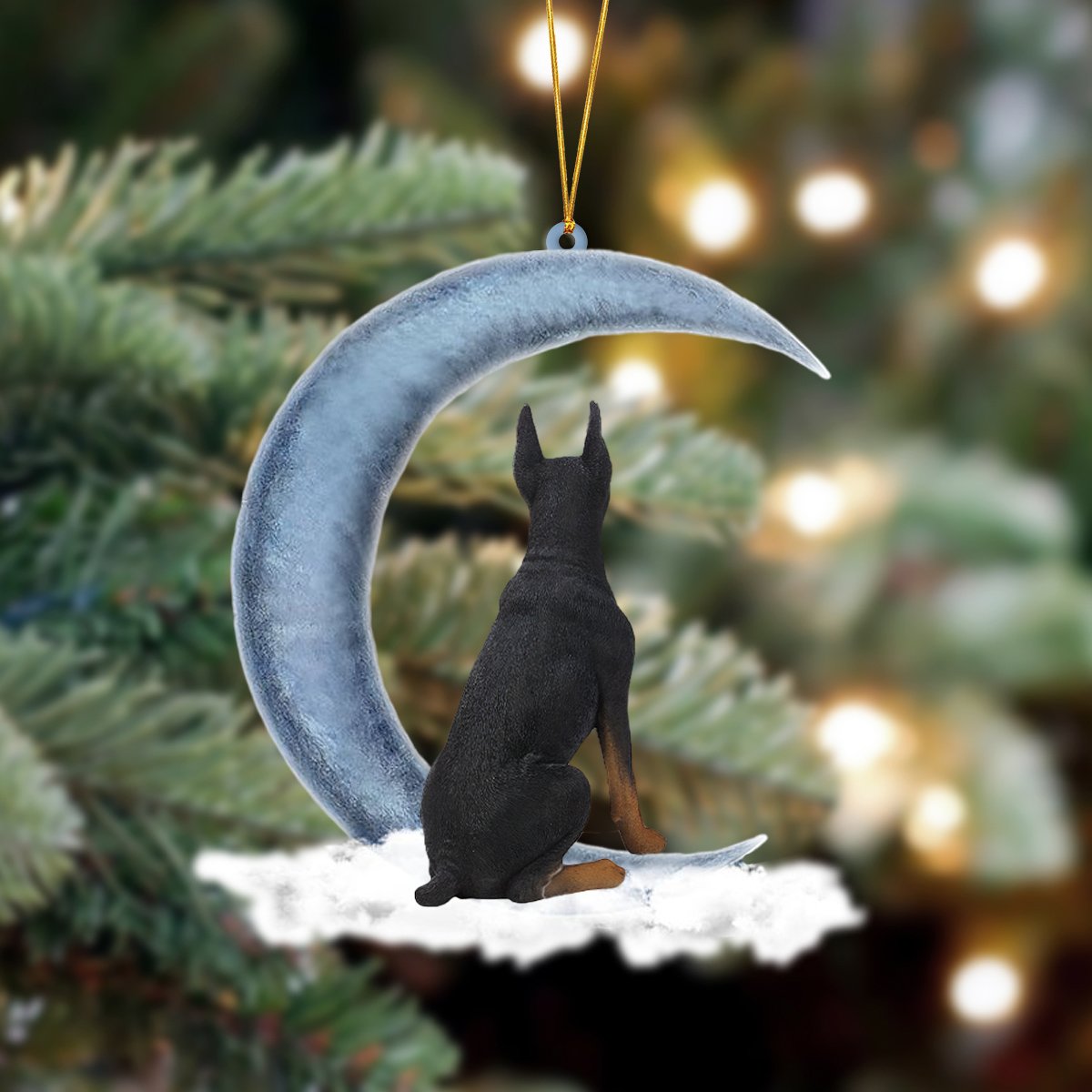 Ornament- Doberman Pinscher Sits On The Moon Hanging Ornament Dog Ornament, Car Ornament, Christmas Ornament - Best gifts your whole family