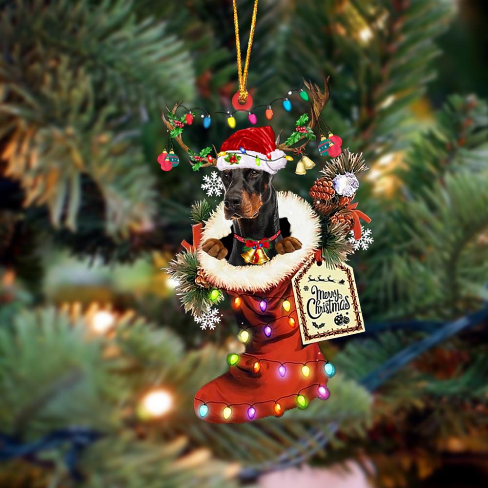 Ornament- Doberman-Xmas Boot-Two Sided Ornament, Happy Christmas Ornament, Car Ornament - Best gifts your whole family