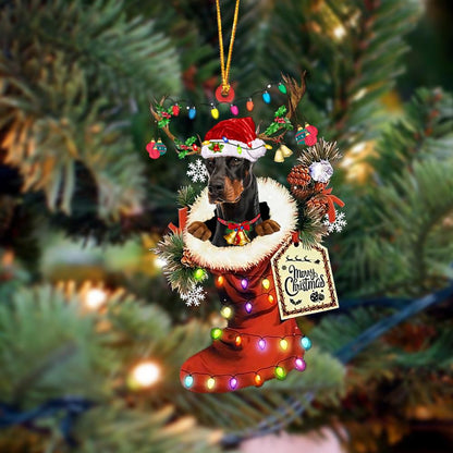 Ornament- Doberman-Xmas Boot-Two Sided Ornament, Happy Christmas Ornament, Car Ornament - Best gifts your whole family