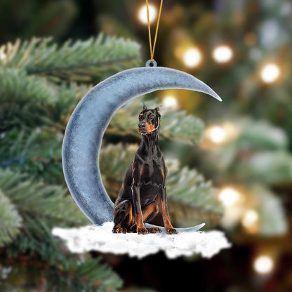 Ornament- Dobermann Sits On The Moon Hanging Ornament Dog Ornament, Car Ornament, Christmas Ornament - Best gifts your whole family