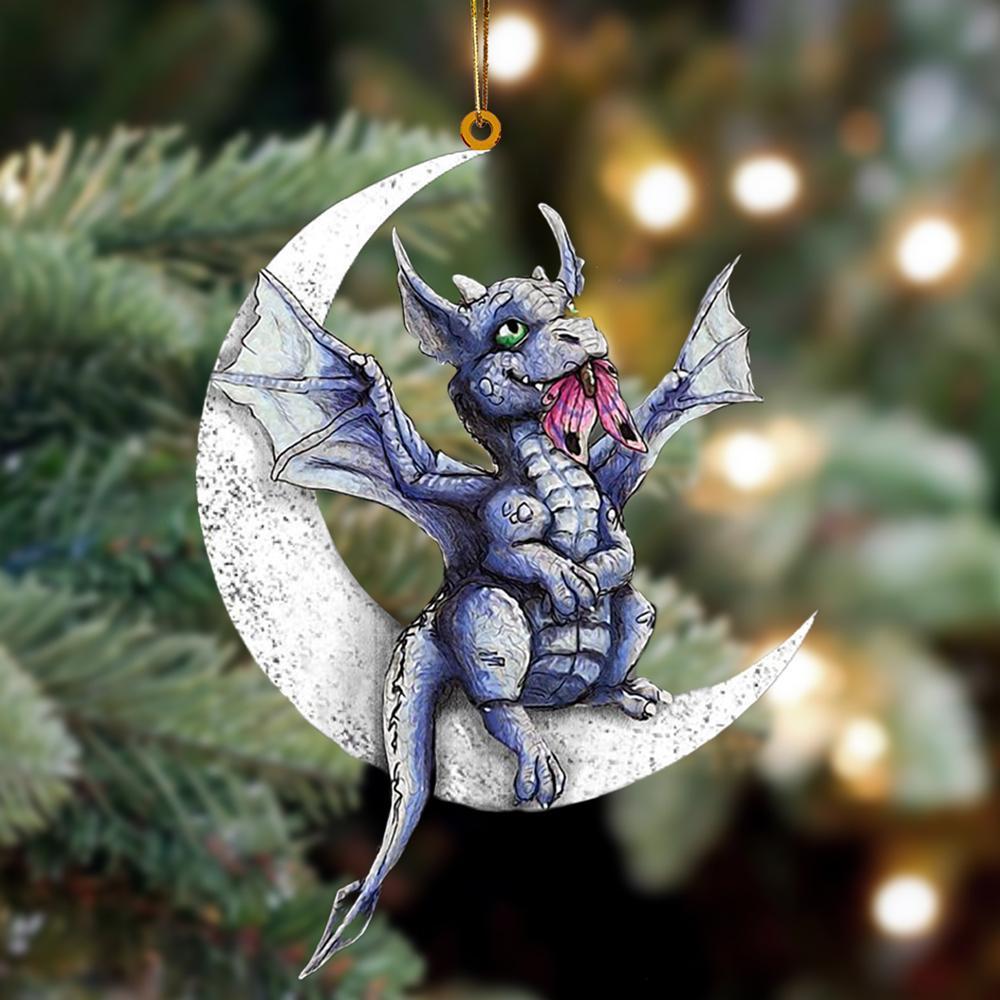 Ornament- Dragon Sits On The Moon Hanging Ornament Dog Ornament, Car Ornament, Christmas Ornament - Best gifts your whole family