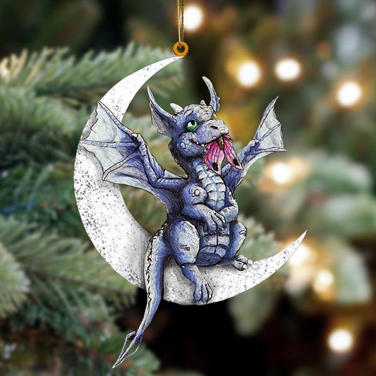 Ornament- Dragon Sits On The Moon Hanging Ornament Dog Ornament, Car Ornament, Christmas Ornament - Best gifts your whole family