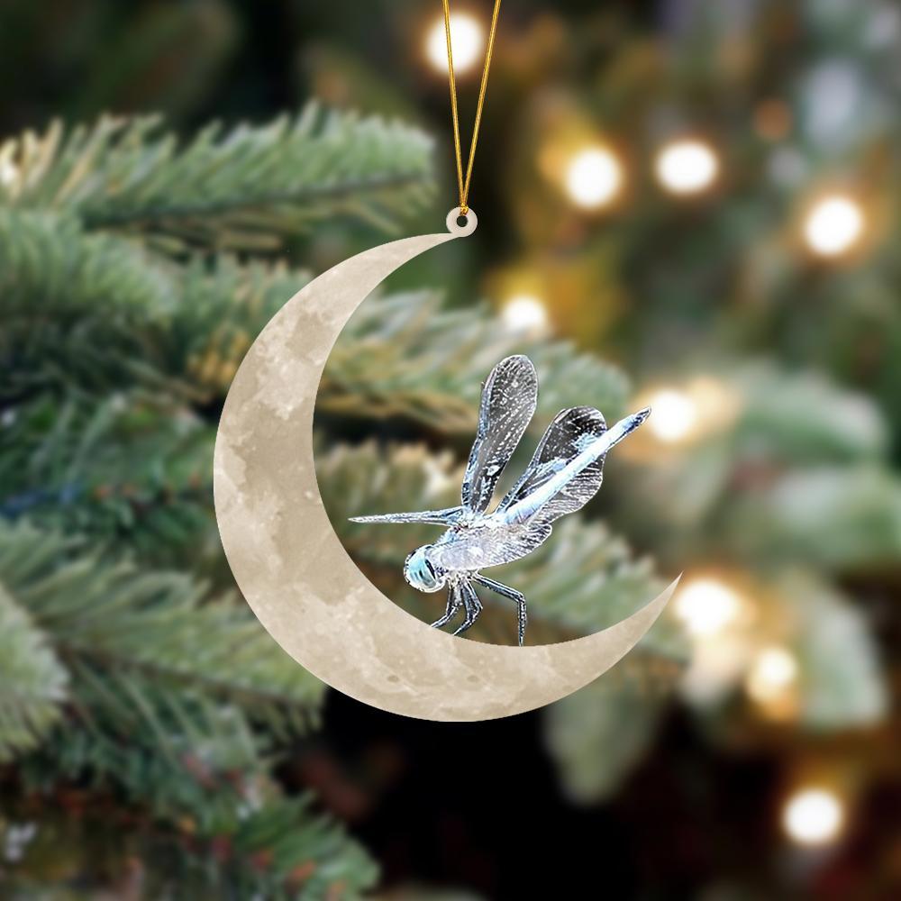 Ornament- Dragonfly Sits On The Moon Hanging Ornament Dog Ornament, Car Ornament, Christmas Ornament - Best gifts your whole family