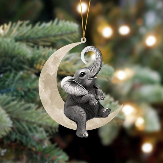 Ornament- Elephant Sits On The Moon Hanging Ornament Dog Ornament, Car Ornament, Christmas Ornament - Best gifts your whole family