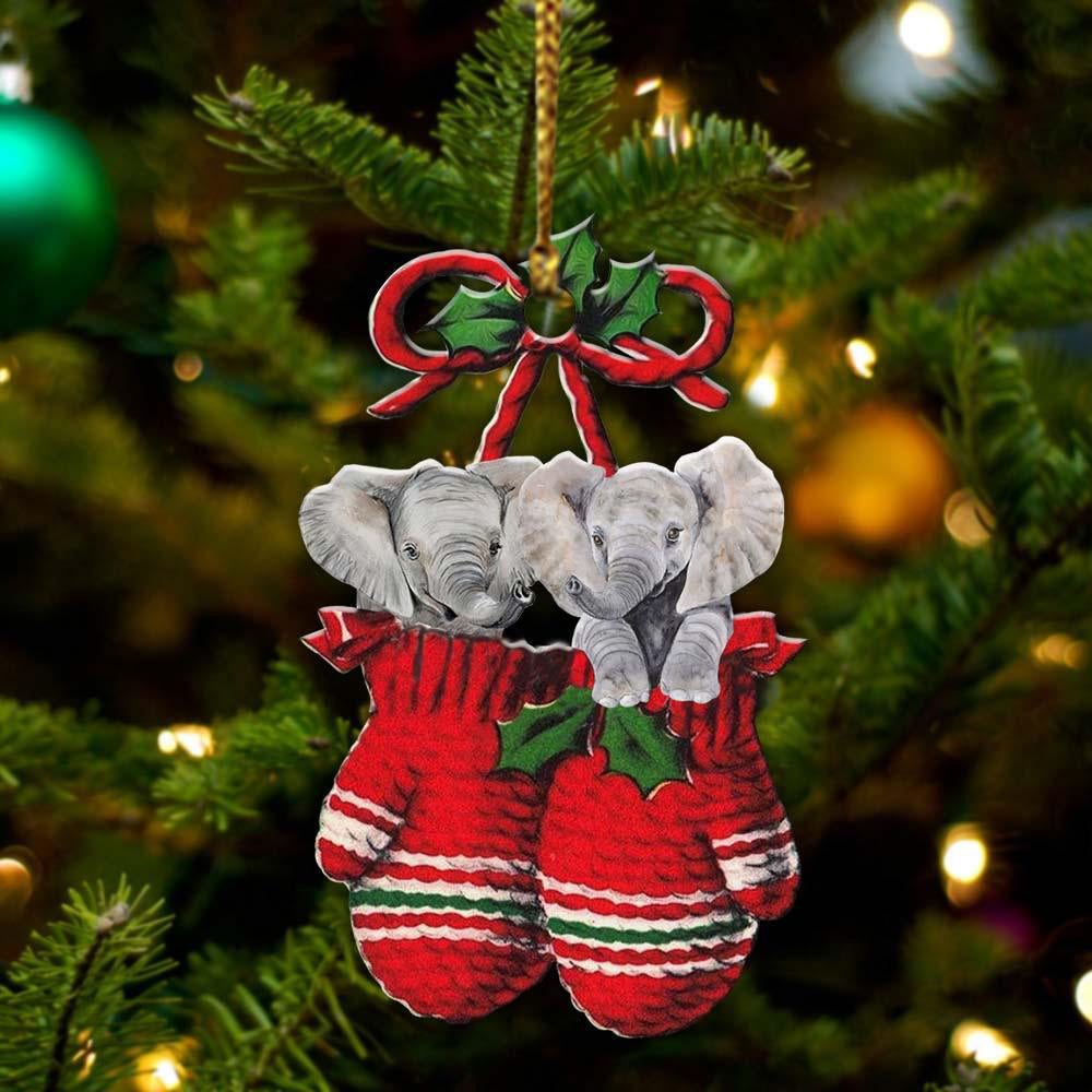 Ornament- Elephants Inside Your Gloves Christmas Holiday-Two Sided Ornament, Christmas Ornament, Car Ornament - Best gifts your whole family