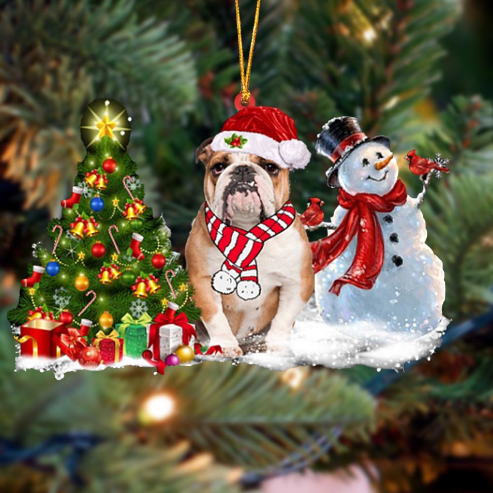 Ornament- English Bulldog Christmas Snow Hanging Ornament Dog Ornament, Car Ornament, Christmas Ornament - Best gifts your whole family