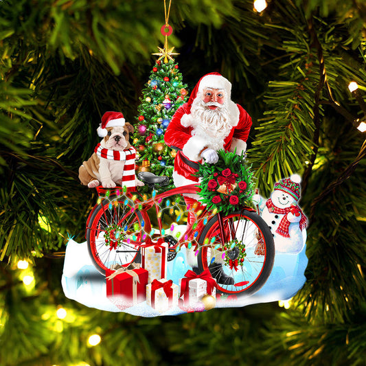 Ornament- English Bulldog On Santa's Bike Ornament Dog Ornament, Car Ornament, Christmas Ornament - Best gifts your whole family