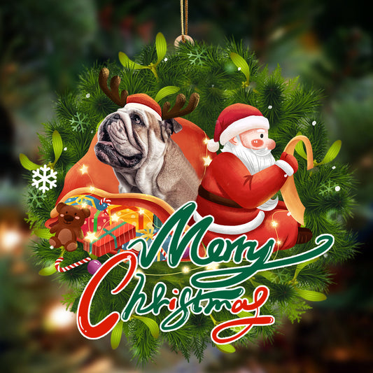 Ornament- English Bulldog-Santa & dog Hanging Ornament, Happy Christmas Ornament, Car Ornament - Best gifts your whole family