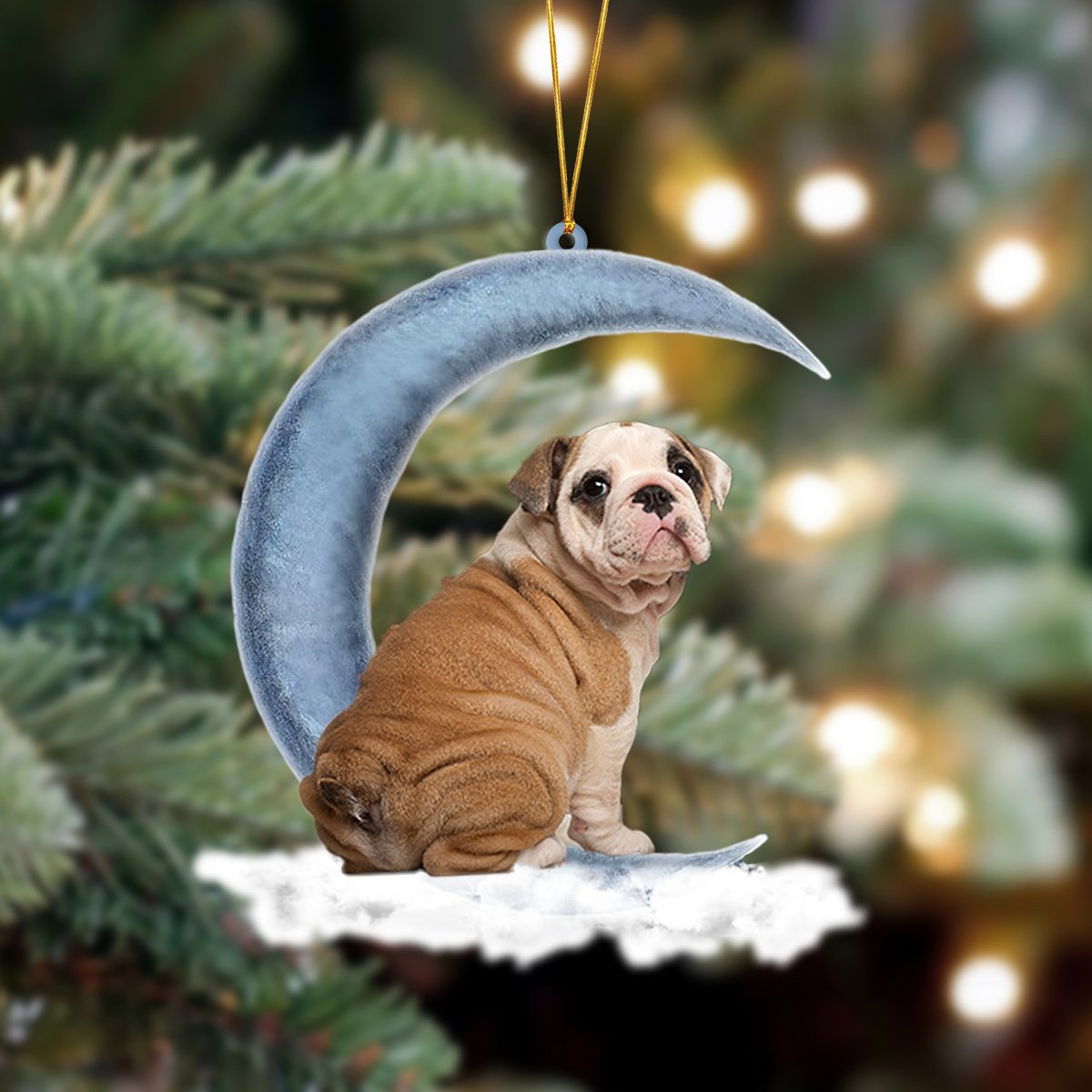 Ornament- English Bulldog Sits On The Moon Hanging Ornament Dog Ornament, Car Ornament, Christmas Ornament - Best gifts your whole family