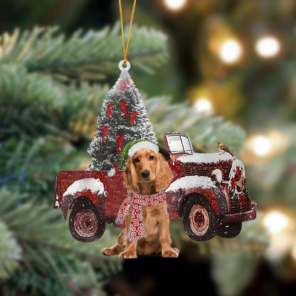 Ornament- English Cocker Spaniel-Christmas Truck Two Sided Ornament, Happy Christmas Ornament, Car Ornament - Best gifts your whole family