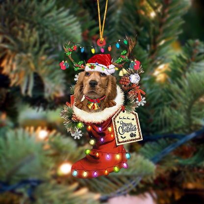Ornament- English Cocker Spaniel-Xmas Boot-Two Sided Ornament, Happy Christmas Ornament, Car Ornament - Best gifts your whole family